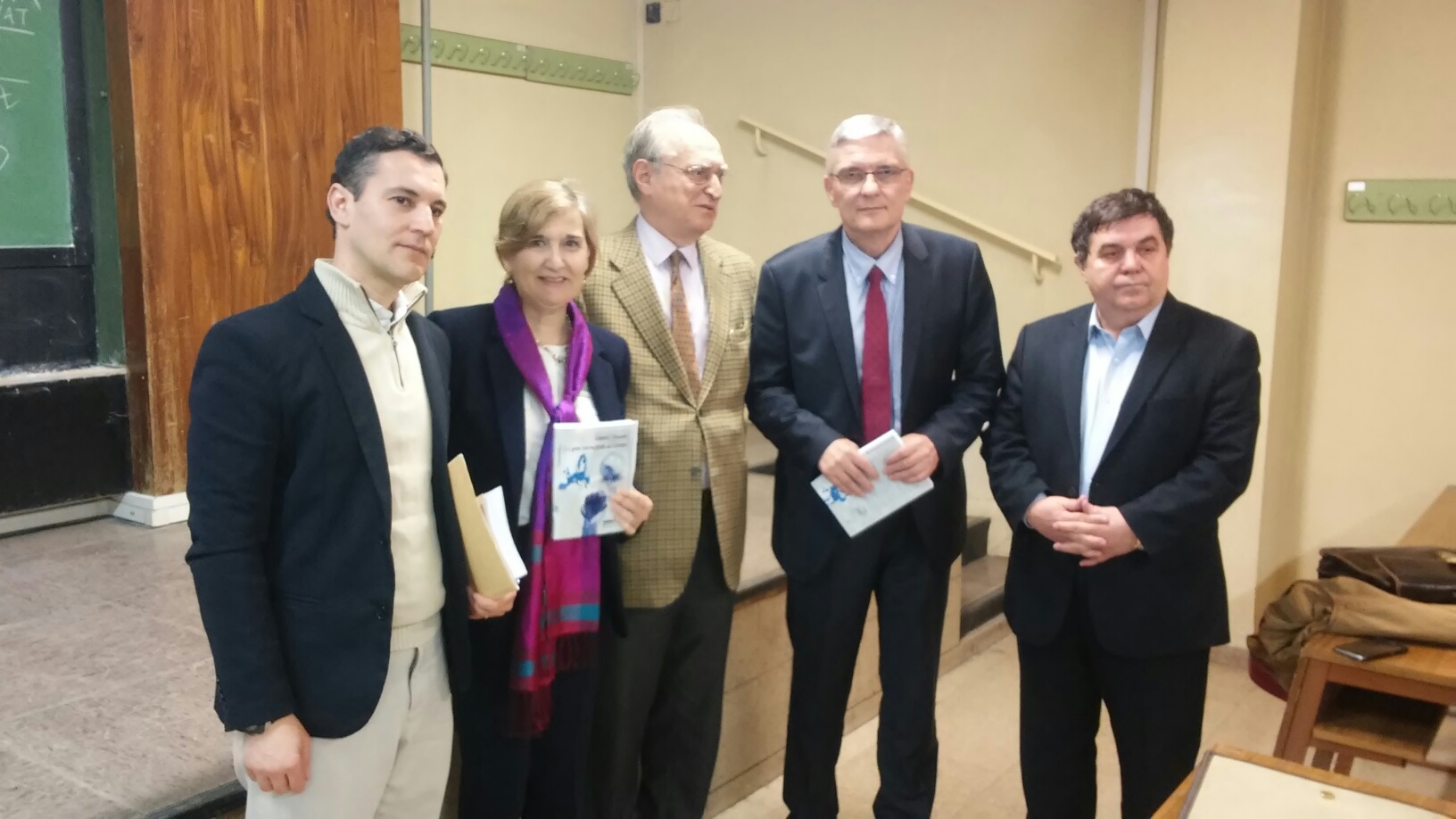 From right to left: Iordan Gheorghe Barbulescu, President of the Senate of Romania, the author Daniel Daianu, Francisco Aldecoa, Full professor of the UCM, Mar Duque, Director of International Relations of the EIIS and Professor of the UPM, and Eduardo Luis Junquera, writer and professor of the UCM.