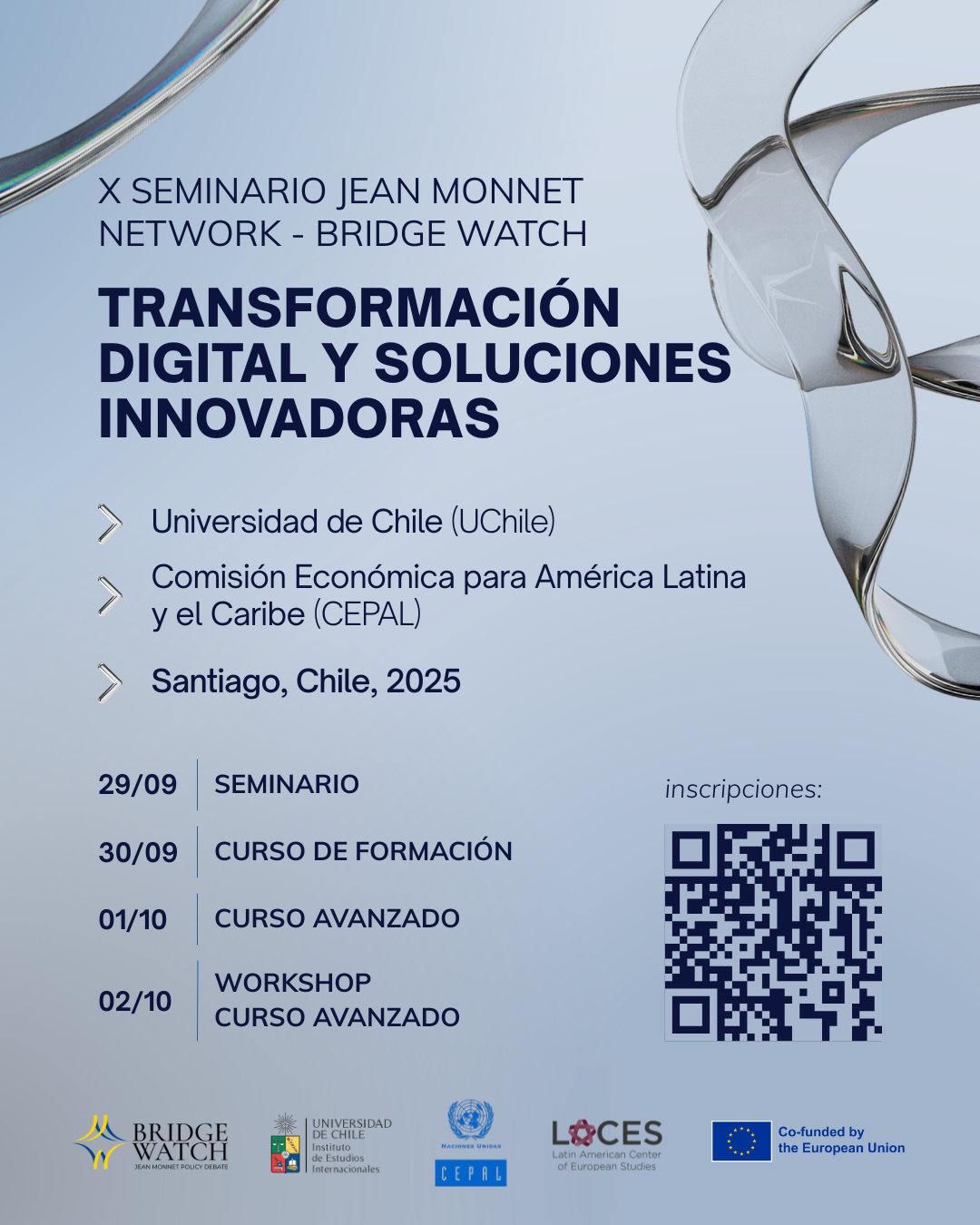X Encuentro de Jean Monnet Network Policy Debate – BRIDGE WATCH con el tema «Tranformación Digital y Soluciones Innovadoras» en la Universidad de Chile y en la CEPAL (Santiago de Chile)